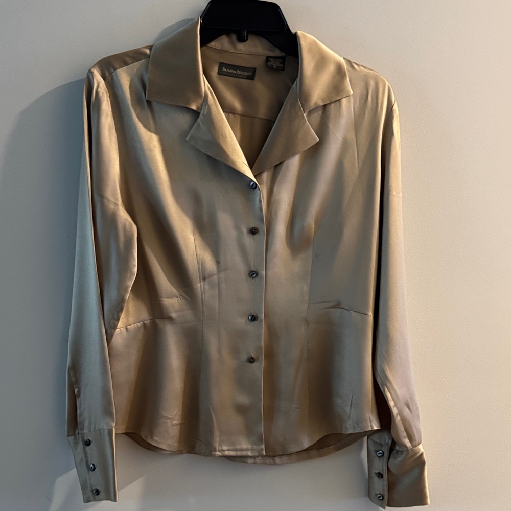 Ann Taylor Champagne Satin Button-Front Shirt